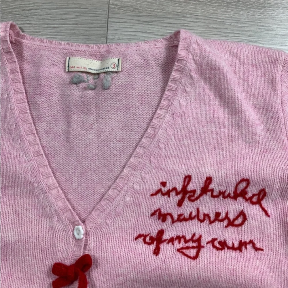Odd Molly Pink Lambswool Embroidered Cardigan - Picture 2 of 4